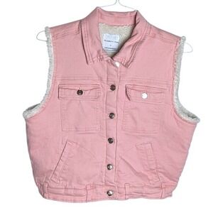 Celebrity Pink Pink Denim Vest Sherpa Lined‎ Barbiecore Western Coastal Cowgirl